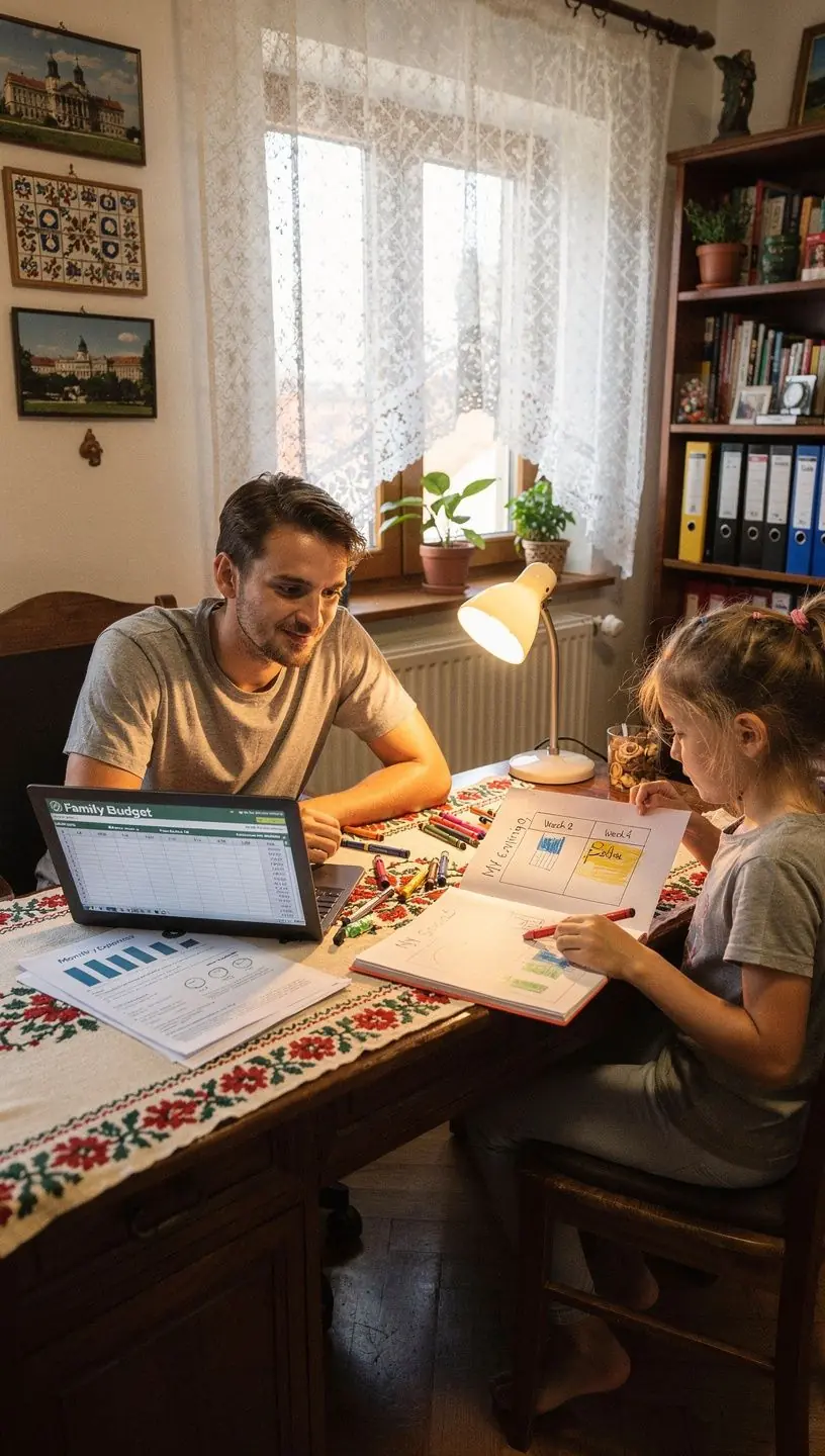 Személyes pénzügyi oktatás folyamatának illusztrációja.